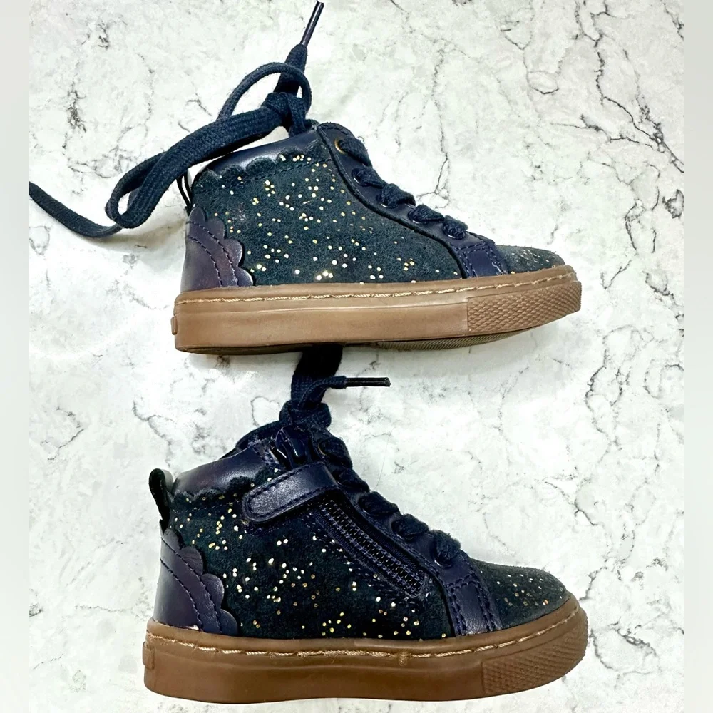 Vertbaudet Boots Navy Blue With Gold Glitter Girls Toddler Size US 4.5  EU 20